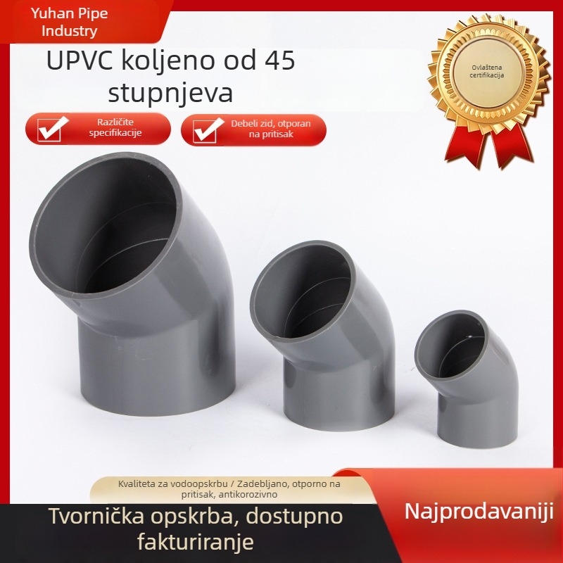 PVC 45° koljeno za vodovodnu cijev od plastike, s debelim stijenkama i vodonepropusnošću