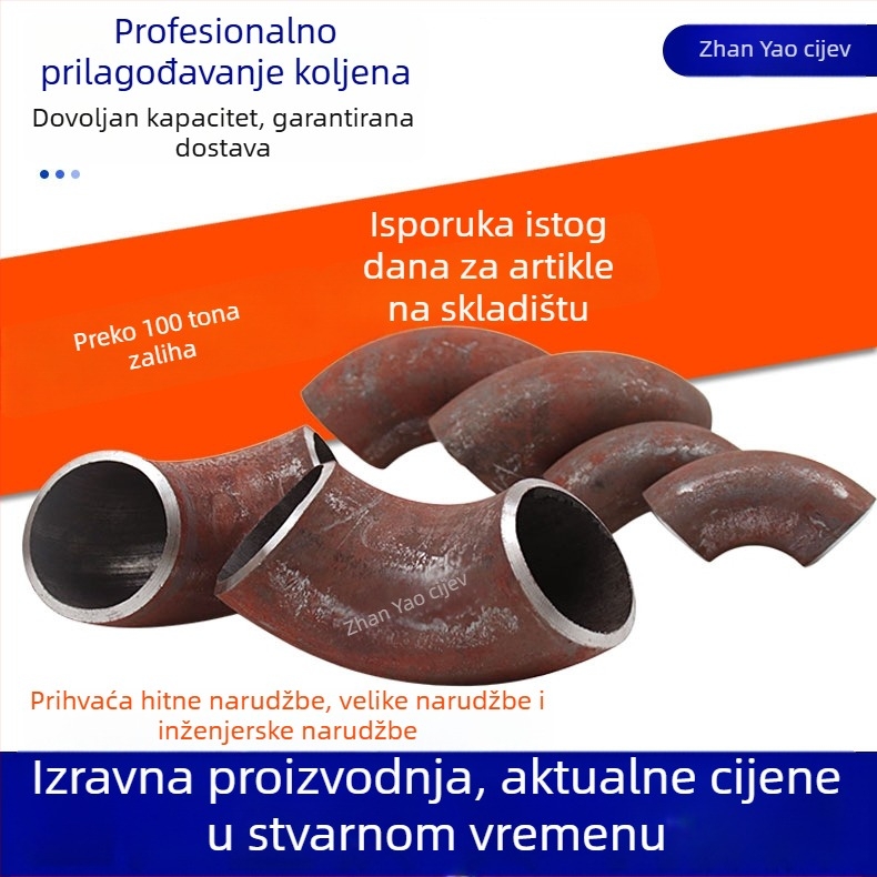 Zavareni kutni spoj od ugljičnog čelika, dugi radijus, 90° (Promjer prilagodljiv; Debljina stijenke prilagodljiva; Klasa AAA; Otporan na koroziju)