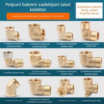 Bakreno koljeno s navojem na oba kraja, 45° zavoj za plin i vodu
