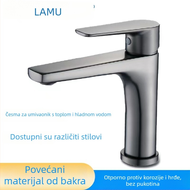 Baterija za umivaonik od bakra s izvlačnim mlazom, jednoručna, keramički uložak