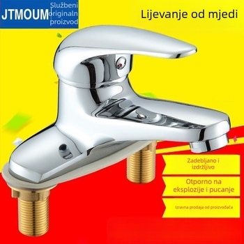 Slavina za umivaonik u kupaonici od bakra, s jednim ručnim upravljačem, za ugradnju s 2 ili 3 otvora, topla i hladna voda