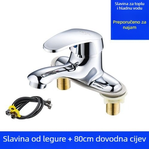 Slavina za umivaonik u kupaonici od bakra, s jednim ručnim upravljačem, za ugradnju s 2 ili 3 otvora, topla i hladna voda