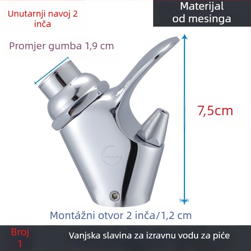 Bakrena vanjska slavina za pitku vodu s prskalicom, jednostruko spoj, promjer ulaza/izlaza 1,2 cm, ugradnja u sjedeći položaj, jezgro ventila od bakra