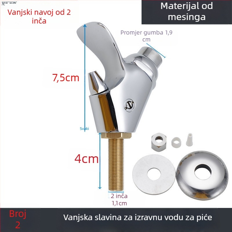 Bakrena vanjska slavina za pitku vodu s prskalicom, jednostruko spoj, promjer ulaza/izlaza 1,2 cm, ugradnja u sjedeći položaj, jezgro ventila od bakra