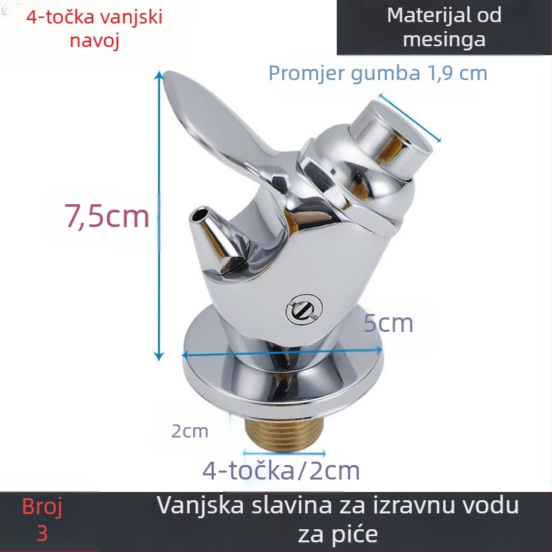 Bakrena vanjska slavina za pitku vodu s prskalicom, jednostruko spoj, promjer ulaza/izlaza 1,2 cm, ugradnja u sjedeći položaj, jezgro ventila od bakra