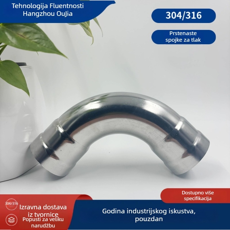 Nehrđajući čelik 90° koljeno s jednake promjere, GB/T33926, debljina zida 0,8 mm, debljina cijevi 0,8–3,0 mm, težina 100 g