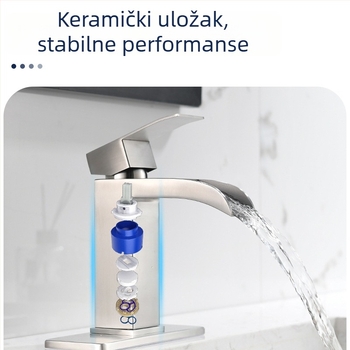 Kaskadni umivaonski faucet, nehrđajući čelik, keramički patron, jednom rukom, ugradnja ispod umivaona, 0-90°C