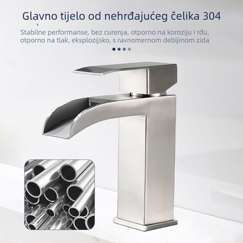 Kaskadni umivaonski faucet, nehrđajući čelik, keramički patron, jednom rukom, ugradnja ispod umivaona, 0-90°C