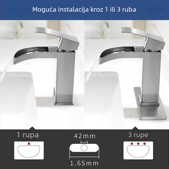 Kaskadni umivaonski faucet, nehrđajući čelik, keramički patron, jednom rukom, ugradnja ispod umivaona, 0-90°C