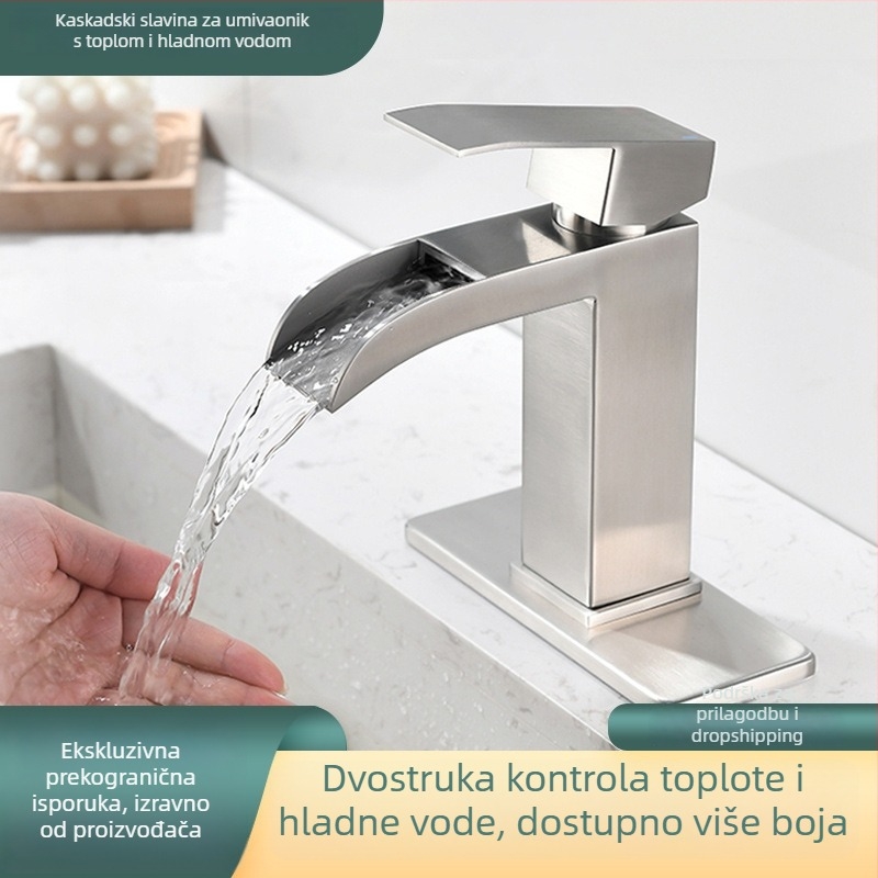 Kaskadni umivaonski faucet, nehrđajući čelik, keramički patron, jednom rukom, ugradnja ispod umivaona, 0-90°C