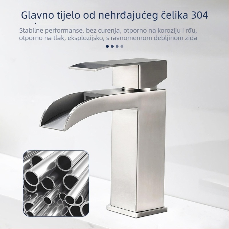Kaskadni umivaonski faucet, nehrđajući čelik, keramički patron, jednom rukom, ugradnja ispod umivaona, 0-90°C