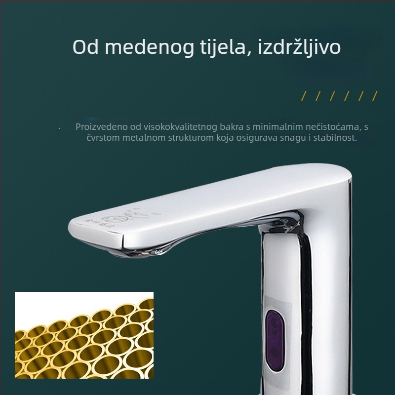 Indukcijski senzorni slavina za podmontirani umivaonik, bakreno tijelo, keramički disk ventil, 0-90°C