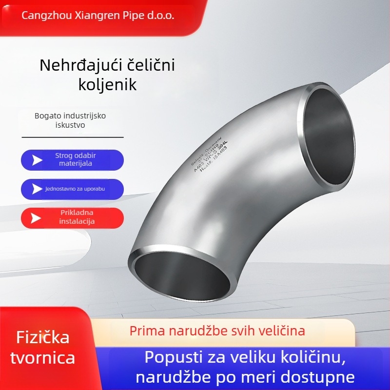 Kut od nehrđajućeg čelika 304, redukcijski, presovan bezšav, 45°/90°, butt-weld spoj