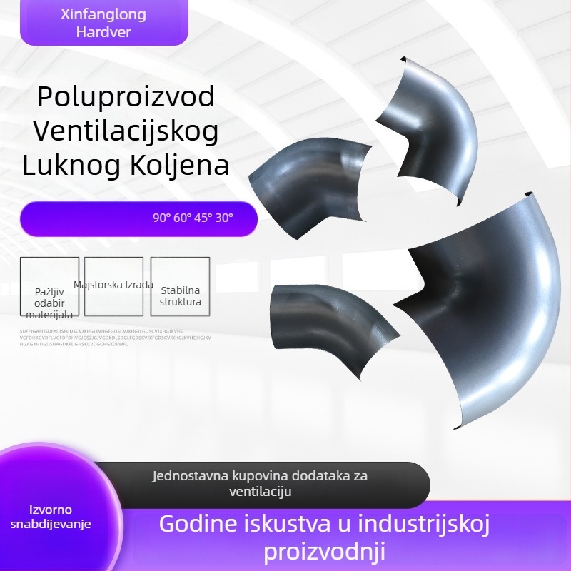 Ventilacijski kut s flanšom, polukutni segment, 90°/45°, nehrđajući čelik, prilagođena debljina zida, nestandardna klasa, dobra elastičnost