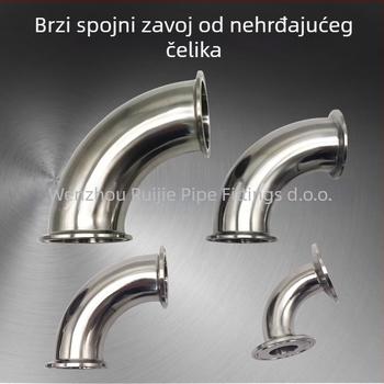 Nehrđajući čelik 90° koljeno za sanitarne cijevi, 3A standard, materijal 304/316, model 08, debljina stijenke 1,6 mm, otpornost na koroziju
