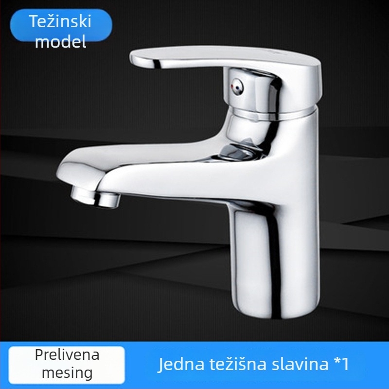 Bakrena slavina za kupaonicu za umivaonik s jednim otvorom, toplom i hladnom vodom, model 102, keramički disk ventil, vertikalna ugradnja, elektroplatirani završetak
