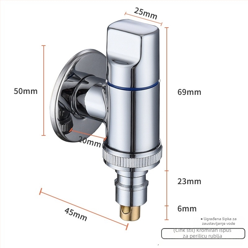 Belode SZ2302 ugrađena slavina za perilicu rublja, jednoručni upravljač hladnom vodom, bakrena s elektroplatijom, brz izlaz, 1–80°C