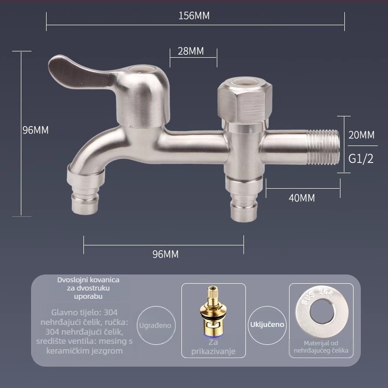 Vanjska bakrena slavina s 1 ulazom i 2 izlaza, dvostruki upravljački sustav, jednoblok dizajn, prilagodljiv