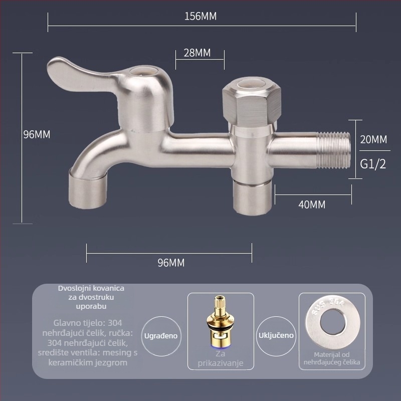 Vanjska bakrena slavina s 1 ulazom i 2 izlaza, dvostruki upravljački sustav, jednoblok dizajn, prilagodljiv