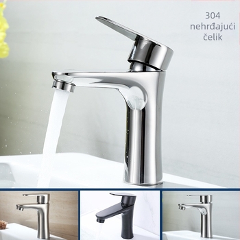Nehrđajući čelični miješalica za umivaonik SUS3309, keramički kartridž, 0–80 °C, 1 MPa, promjer priključka 32–40 mm, jednoručni, moderan dizajn