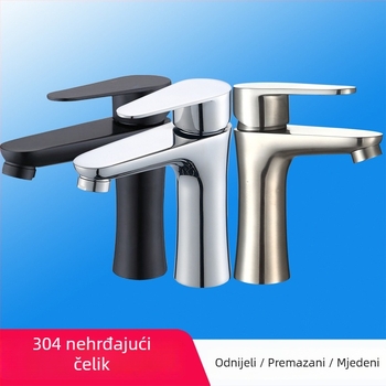 Nehrđajući čelični miješalica za umivaonik SUS3309, keramički kartridž, 0–80 °C, 1 MPa, promjer priključka 32–40 mm, jednoručni, moderan dizajn