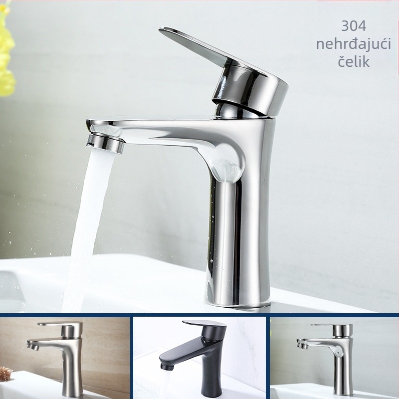 Nehrđajući čelični miješalica za umivaonik SUS3309, keramički kartridž, 0–80 °C, 1 MPa, promjer priključka 32–40 mm, jednoručni, moderan dizajn