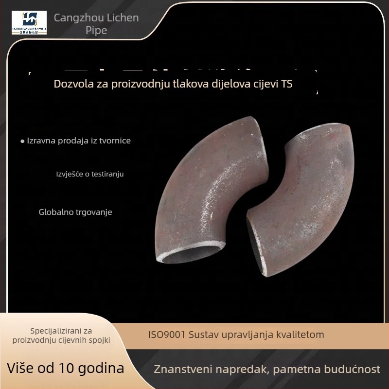 Bezšumni zavoj s dugim polumjerom, 90° zavareni; ugljični čelik; DN15-DN1500; debljina stijenke 3–30 mm; debljina cijevi 2.5–30 mm; GB/T12459-2017; GOST17375-2001