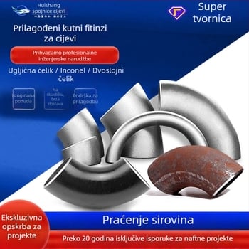 Cijevni zavoj 90° s dugim radijusom, zavareni spoj butt weld, DN15-DN325, materijali: ugljični čelik, nehrđajući čelik, legirani čelik, duplex čelik