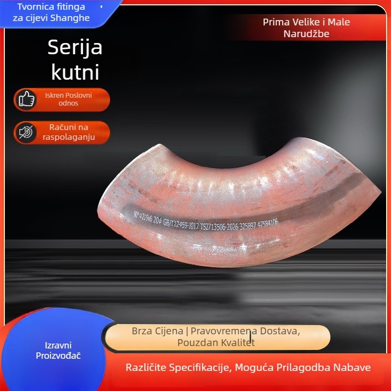Zavareni kut od ugljičnog čelika, 90°, veliki promjer, bezšavni spoj, ravni završen zavar, debljina zida 2–25 mm, Gb/t12459 standard