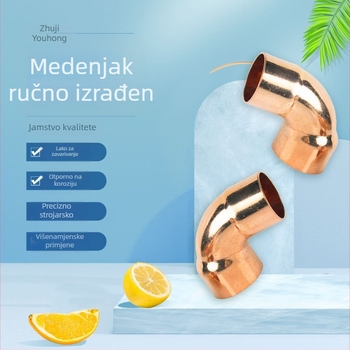 Bakarno zavareno 90° koljeno za cijev za hlađenje, model 22-32, debljina stijenke 1.0–1.5, dobra elastičnost
