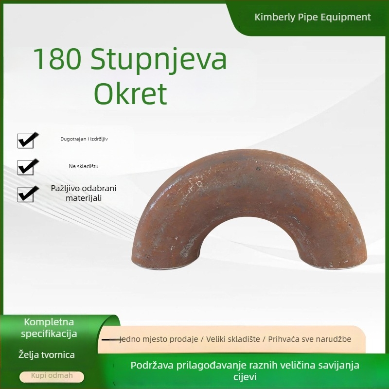 Kut cijevi od ugljičnog čelika, 180°, dugog polumjera, za butt zavarivanje
