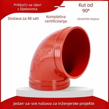 90° kutni spoj za cijevi s grooved clamp tipom, duktilno željezo; promjer 60.3–323.9 mm; model XGQT02; standard GB5135.11-2006; otporan na koroziju i visok tlak