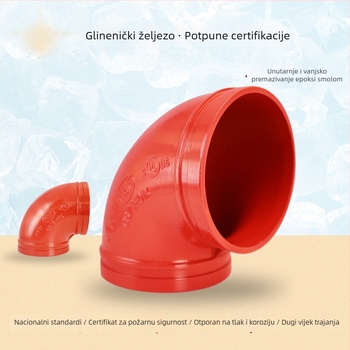 90° kutni spoj za cijevi s grooved clamp tipom, duktilno željezo; promjer 60.3–323.9 mm; model XGQT02; standard GB5135.11-2006; otporan na koroziju i visok tlak