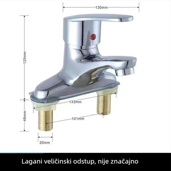 Slavina za umivaonik od bakrene legure, dvodijelna konstrukcija, miješanje tople i hladne vode, keramički disk ventil, promjer sjedala ventila 100 mm, elektroplatirani završni sloj