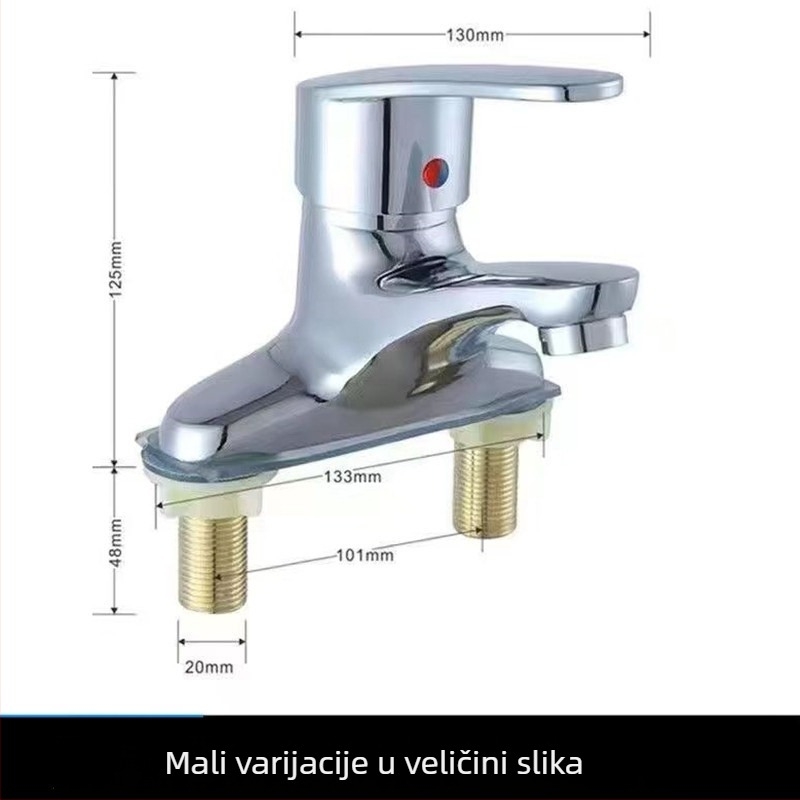 Slavina za umivaonik od bakrene legure, dvodijelna konstrukcija, miješanje tople i hladne vode, keramički disk ventil, promjer sjedala ventila 100 mm, elektroplatirani završni sloj