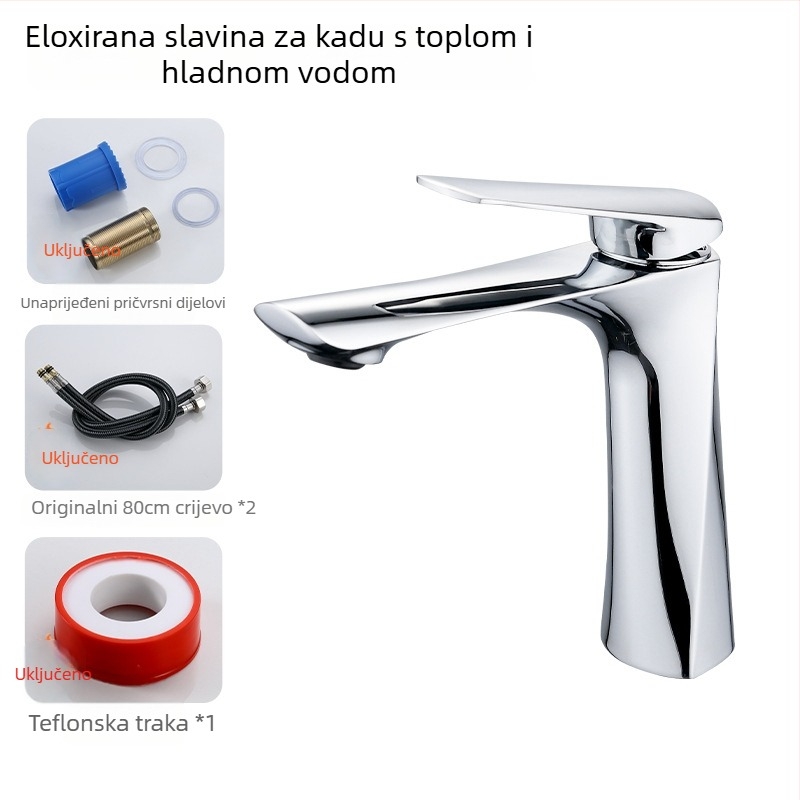 Umivaonski faucet s toplom i hladnom vodom, montaža kroz jednu rupu, tijelo od cinkovog legura, keramički disk ventil, model 17001
