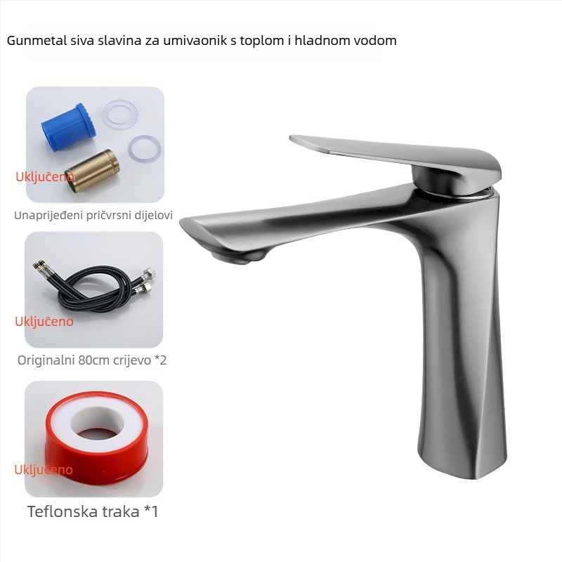 Umivaonski faucet s toplom i hladnom vodom, montaža kroz jednu rupu, tijelo od cinkovog legura, keramički disk ventil, model 17001