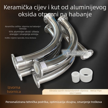 Nerđajući čelik keramički obloženi kut, 90°, promjer 25–500 mm, debljina zida 6–50 mm, otporan na koroziju i visoki tlak.