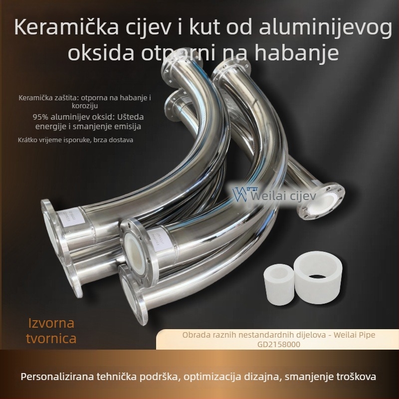 Nerđajući čelik keramički obloženi kut, 90°, promjer 25–500 mm, debljina zida 6–50 mm, otporan na koroziju i visoki tlak.