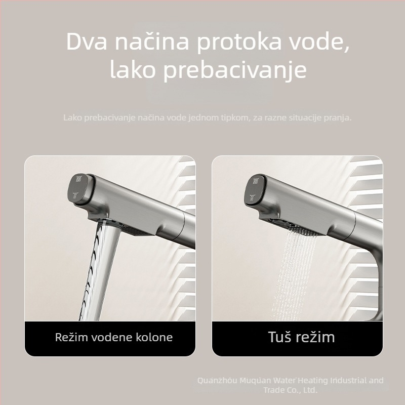 Slavina za umivaonik od čeljust bakra s digitalnim zaslonom, gunmetal završna obrada, za kućnu upotrebu, izvučna, dvostruka kontrola tople i hladne vode