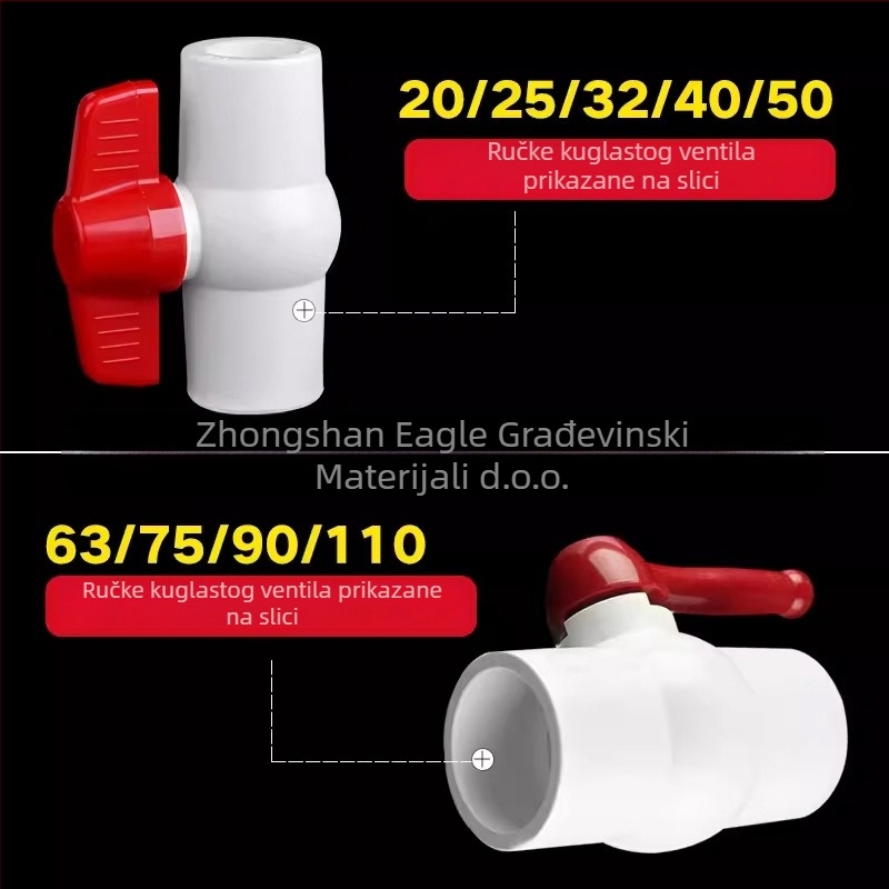 PVC kuglični ventil, marke Liansu, model Ball valve, debljina stijenke 2.0 mm, Nacionalni standard