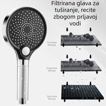 Tuš glava, ABS, zidni nastavak, okrugli oblik, elektroplatirani premaz, 3 načina: prskanje, masaža, kiša