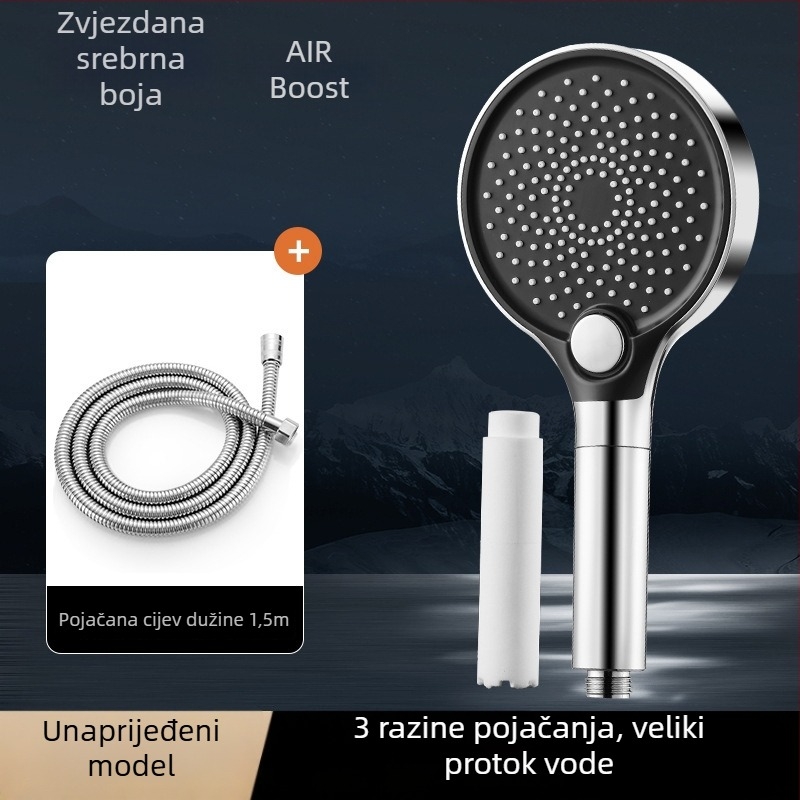 Tuš glava, ABS, zidni nastavak, okrugli oblik, elektroplatirani premaz, 3 načina: prskanje, masaža, kiša