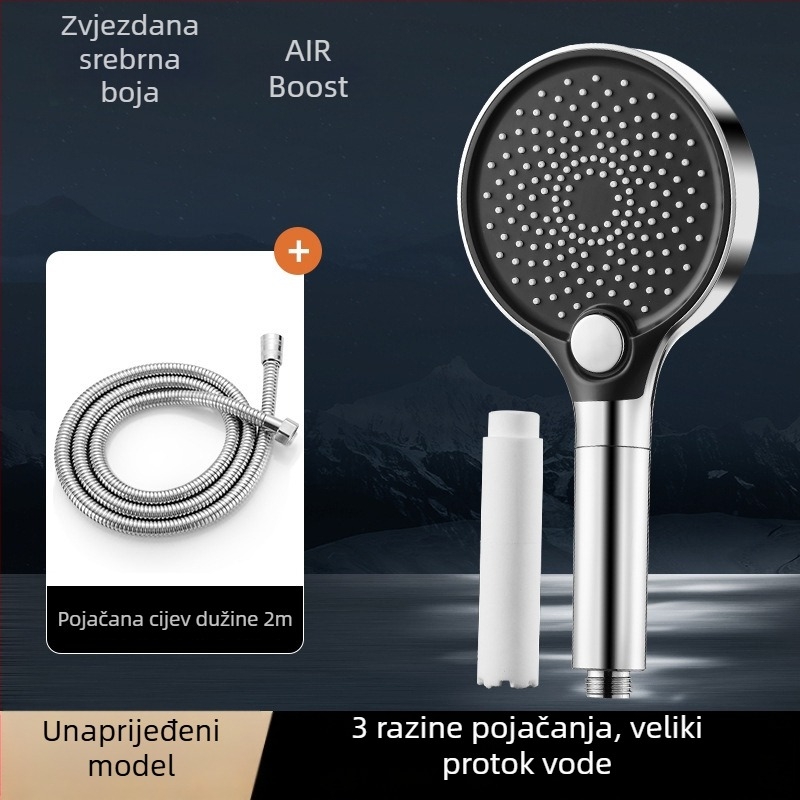 Tuš glava, ABS, zidni nastavak, okrugli oblik, elektroplatirani premaz, 3 načina: prskanje, masaža, kiša