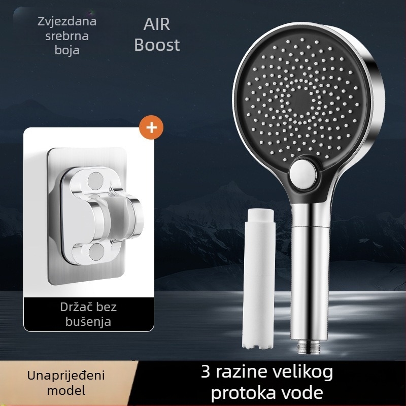 Tuš glava, ABS, zidni nastavak, okrugli oblik, elektroplatirani premaz, 3 načina: prskanje, masaža, kiša