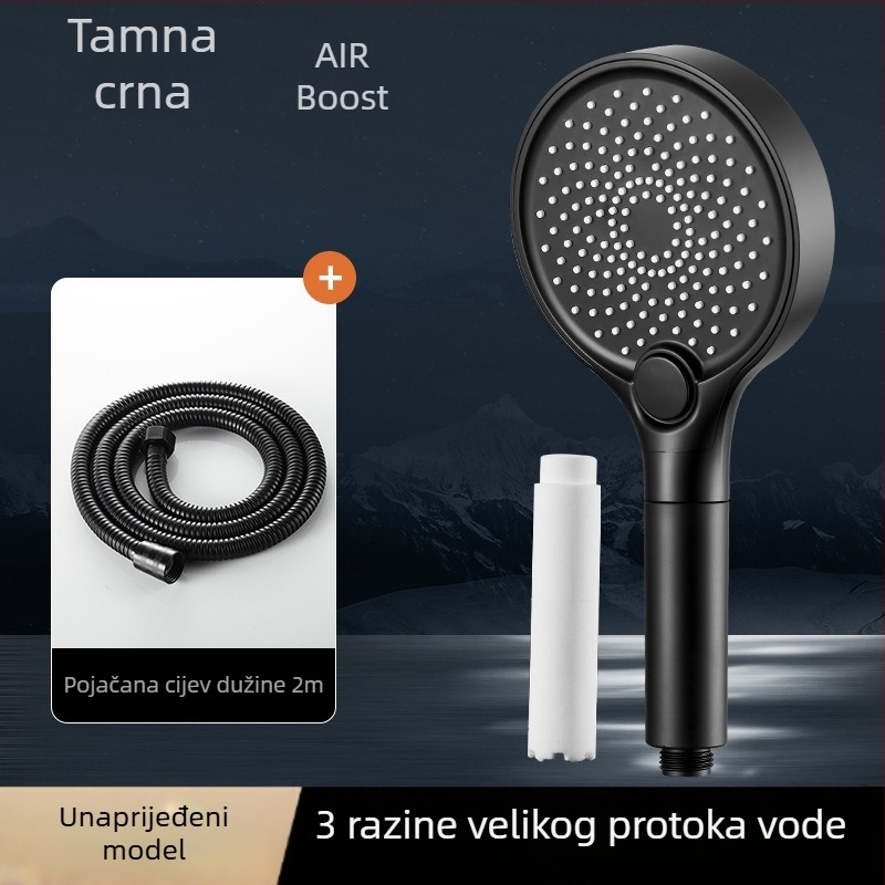 Tuš glava, ABS, zidni nastavak, okrugli oblik, elektroplatirani premaz, 3 načina: prskanje, masaža, kiša