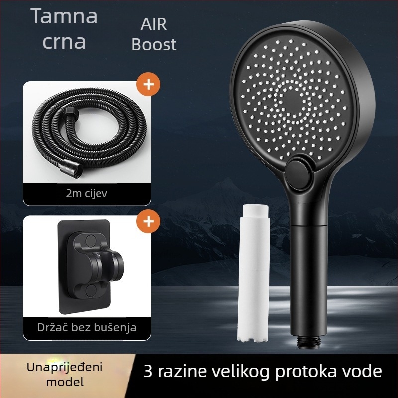 Tuš glava, ABS, zidni nastavak, okrugli oblik, elektroplatirani premaz, 3 načina: prskanje, masaža, kiša