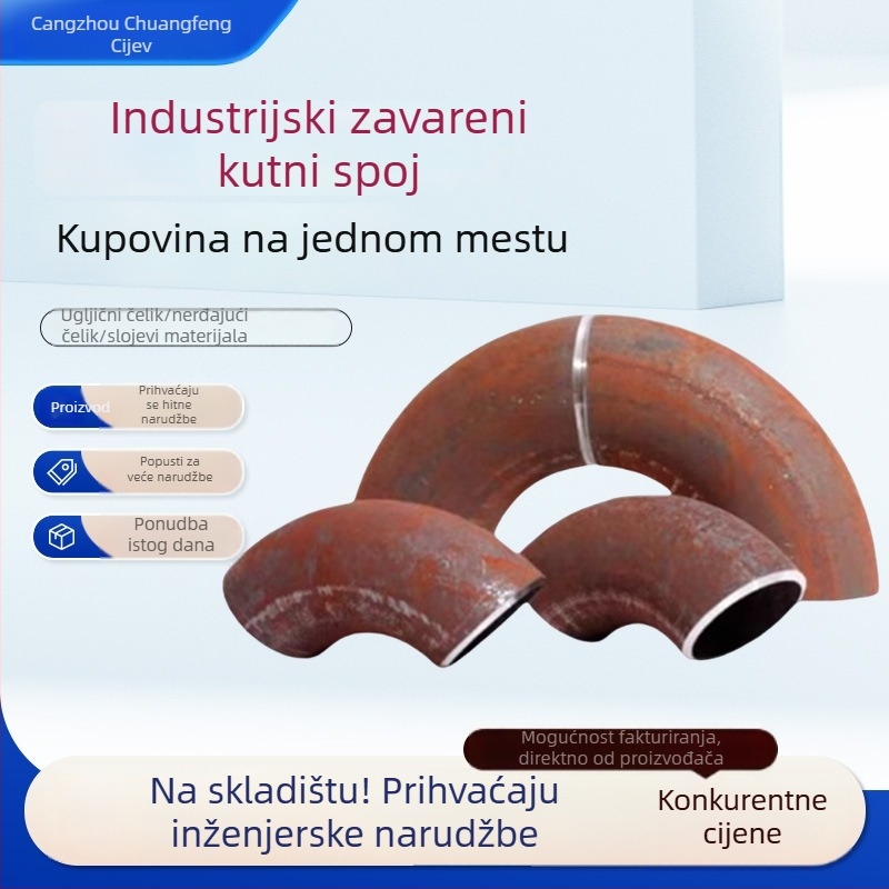 90° kutni koljeno od ugljičnog čelika, zavareno, industrijske cijevi, prilagodljiva debljina zida, otporna na koroziju, visok tlak