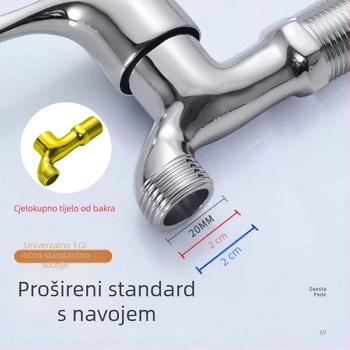 Bakreni miješalica za perilicu rublja, ugrađena u zid, hladna voda, 0-40°C, mjedreno jezgro ventila