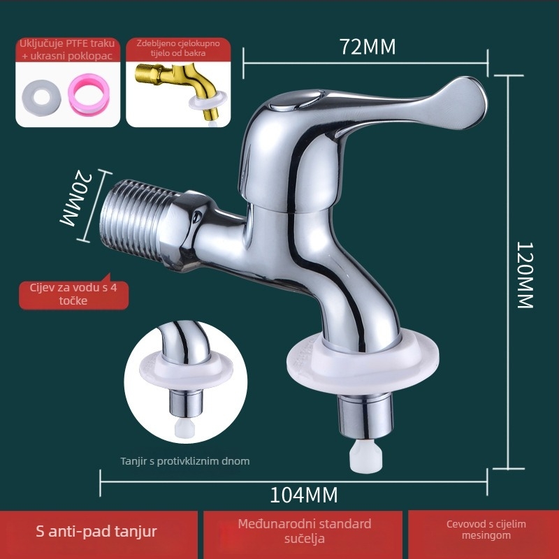 Bakreni miješalica za perilicu rublja, ugrađena u zid, hladna voda, 0-40°C, mjedreno jezgro ventila